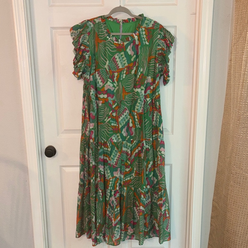 Chic Soul Green and Pink Patterned Maxi Dress